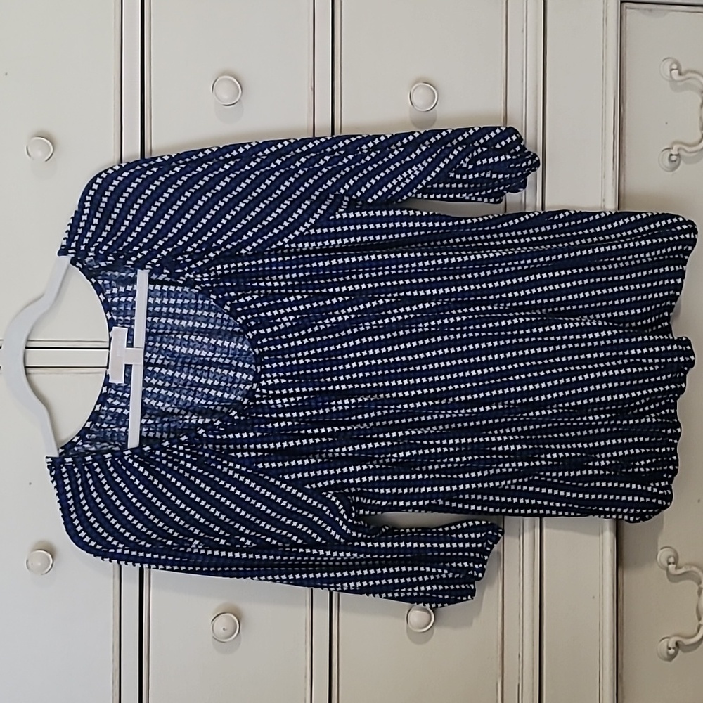 Michael Kors Women's 2X Tunic Top Blouse Banded Sleeve & Bottom Black White Blue